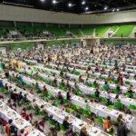 Vue plongeante sur l'immense salle du Championnat de France jeunes 2014 à Montbéliard.